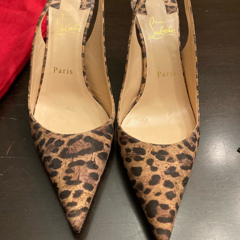 Christian Louboutin Leopard sling back heels